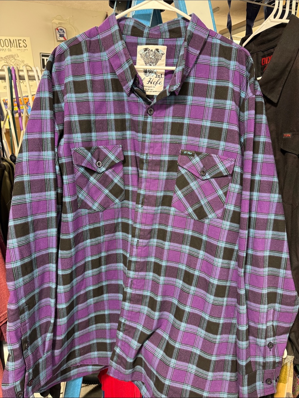 Harley-Davidson Purple, Black & Blue Plaid Button-Down Shirt